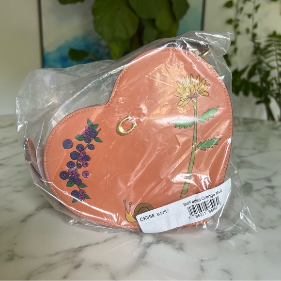 NWT COACH x Observed By Us Heart Leather Crossbody Bag CK398 Faded Orange - Picture 8 of 16